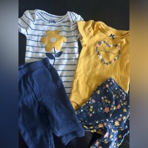 Adorable Floral Baby Outfits Set - Blue and Yellow
